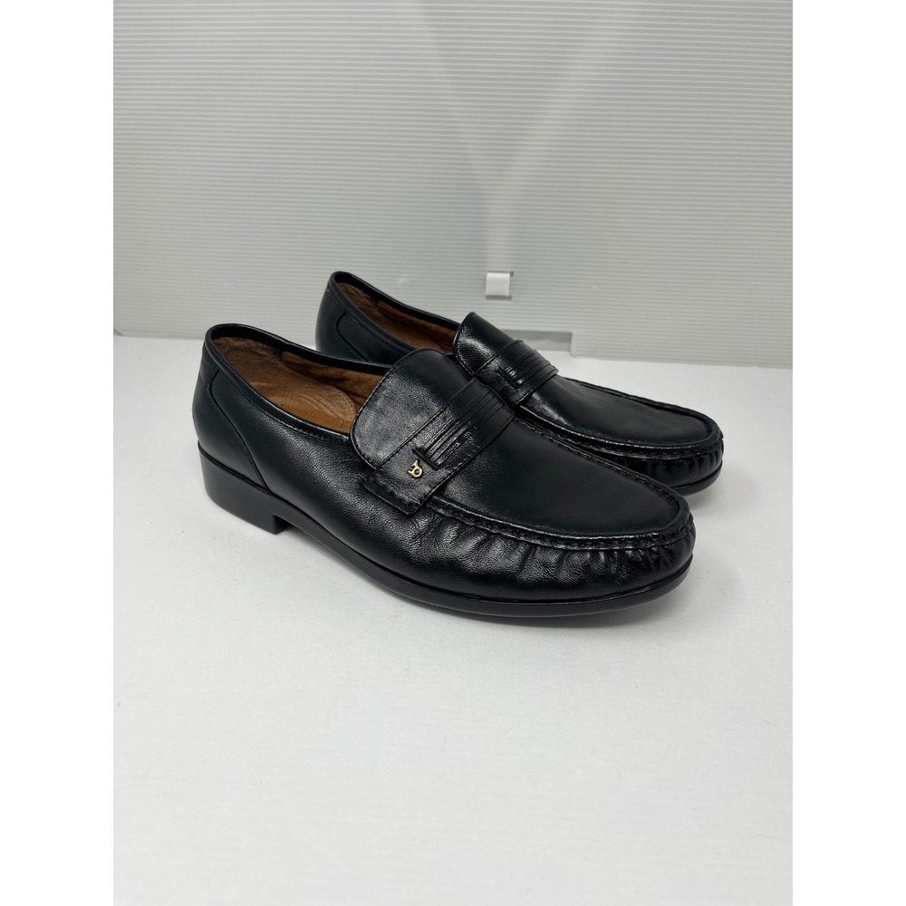 French Shriner Mens Black Leather Mobile Penny Loafers Dress Shoes 10M 20330